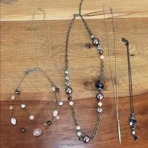 Gold & gunmetal chains beaded rhinestone cubic zirconia Gemstones 5 Necklaces